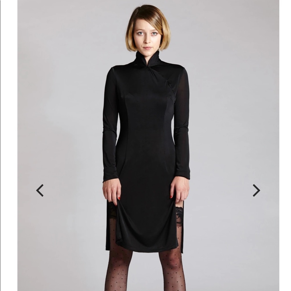 Mandarin Collar Sexy Black Dress